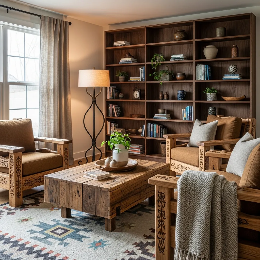 Wohnzimmer mit handgefertigten Möbeln